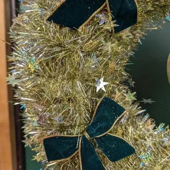 Vintage Christmas wreath green bows with  silver tinsel - Picture 7 of 8